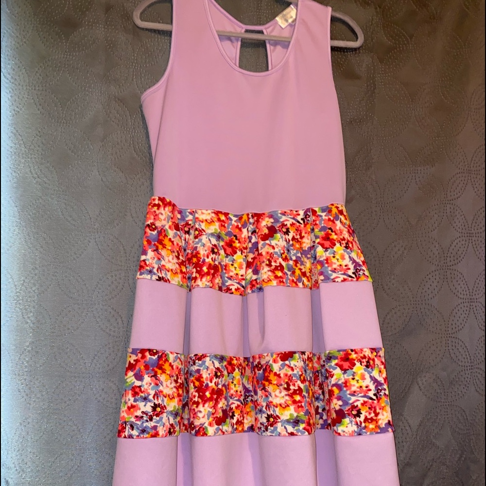Lavender dress with floral strips